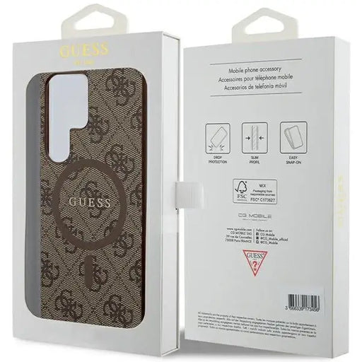 Guess 4G Collection Leather Metal Logo MagSafe Case for Samsung Galaxy S24 Ultra - Brown - Cell phone cases
