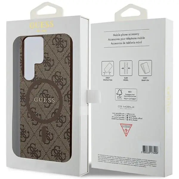 Guess 4G Collection Leather Metal Logo MagSafe Case for Samsung Galaxy S24 Ultra - Brown - Cell phone cases