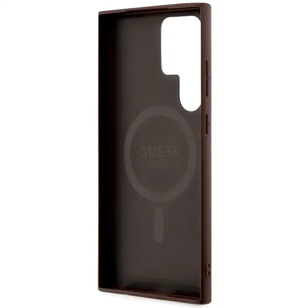 Guess 4G Collection Leather Metal Logo MagSafe Case for Samsung Galaxy S24 Ultra - Brown - Cell phone cases