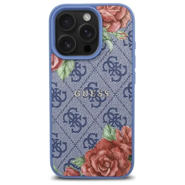 Guess 4G Flowers Print MagSafe case for iPhone 16 Pro - blue - Cell phone cases and covers<<<HurtelXML