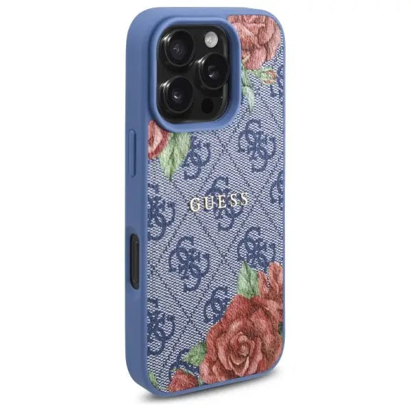 Guess 4G Flowers Print MagSafe case for iPhone 16 Pro Max - blue - Cell phone cases and covers<<<HurtelXML