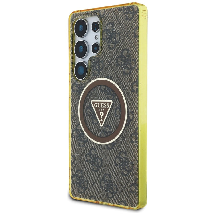 Guess 4G Glitter Triangle Buttons MagSafe Case for Samsung Galaxy S25 Ultra Brown - Cell phone cases