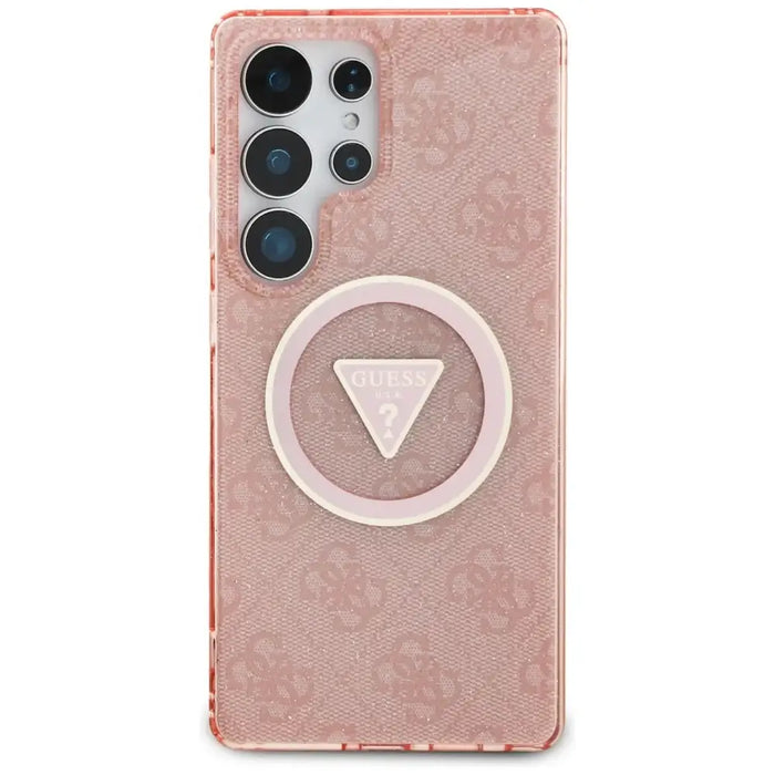 Guess 4G Glitter Triangle Buttons MagSafe Case for Samsung Galaxy S25 Ultra Pink - Cell phone cases