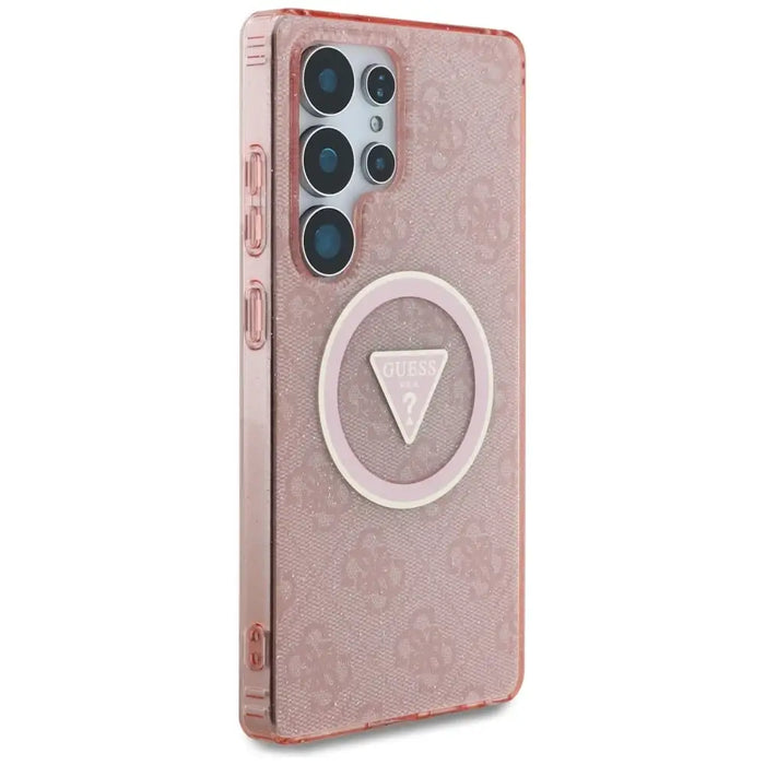 Guess 4G Glitter Triangle Buttons MagSafe Case for Samsung Galaxy S25 Ultra Pink - Cell phone cases