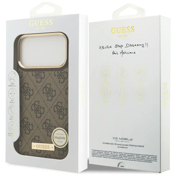 Guess 4G Logo Plate MagSafe Case for iPhone 17 Pro Max - Brown - Cell phone cases and covers<<<HurtelXML