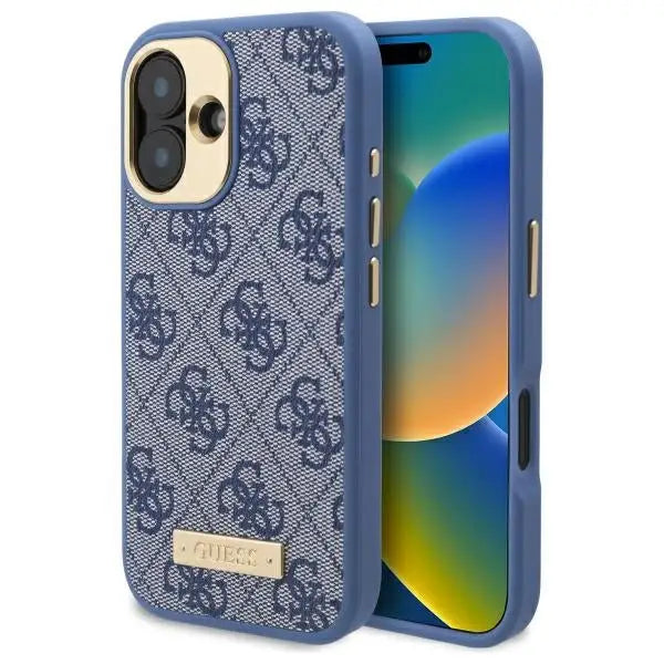 Guess 4G Logo Plate MagSafe iPhone 16 Case - Blue - Cell phone cases and covers<<<HurtelXML