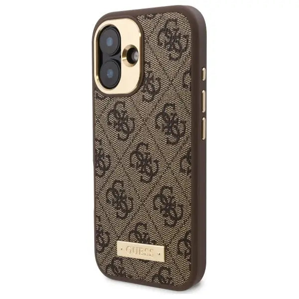 Guess 4G Logo Plate MagSafe iPhone 16 Case - Brown - Cell phone cases and covers<<<HurtelXML