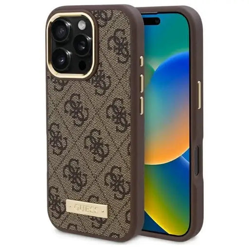 Guess 4G Logo Plate MagSafe iPhone 16 Pro Case - Brown - Cell phone cases and covers<<<HurtelXML