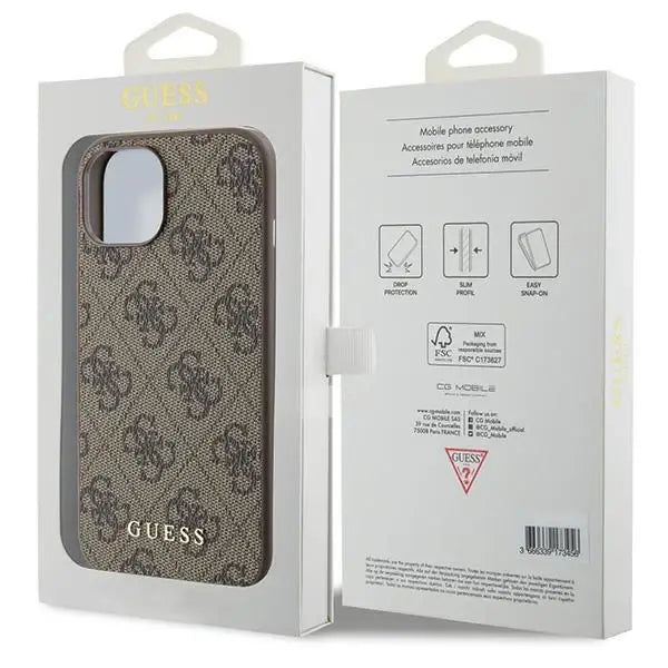 Guess 4G Metal Gold Logo case for iPhone 15 - brown - Cell phone cases and covers<<<HurtelXML