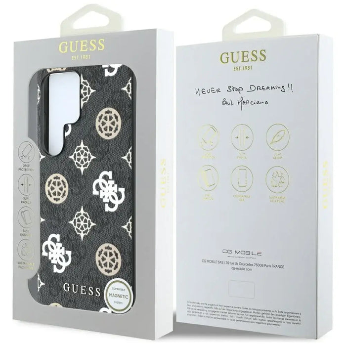 Guess 4G Printed Colored Peony Pattern MagSafe Case for Samsung Galaxy S25 Ultra Black - Cell phone cases