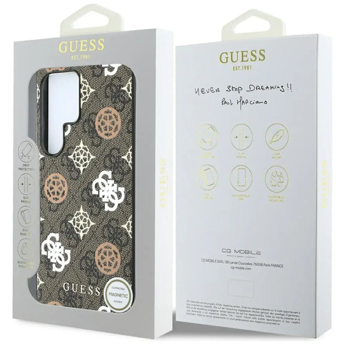 Guess 4G Printed Colored Peony Pattern MagSafe Case for Samsung Galaxy S25 Ultra Brown - Cell phone cases