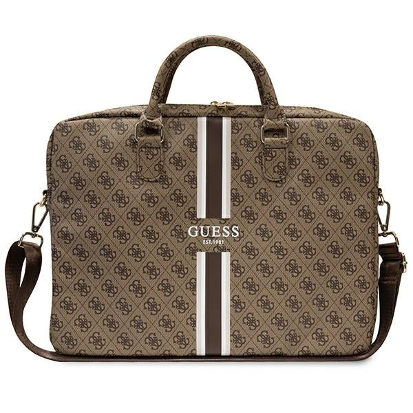 Guess 4G Printed Stripes bag for a 16’’ laptop - brown - Laptop bags<<<HurtelXML