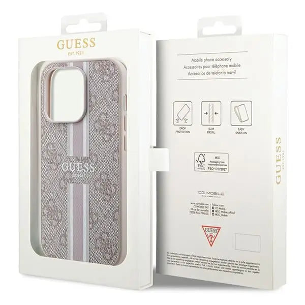 Guess 4G Printed Stripes MagSafe case for iPhone 15 Pro Max - pink - Cell phone cases and covers<<<HurtelXML