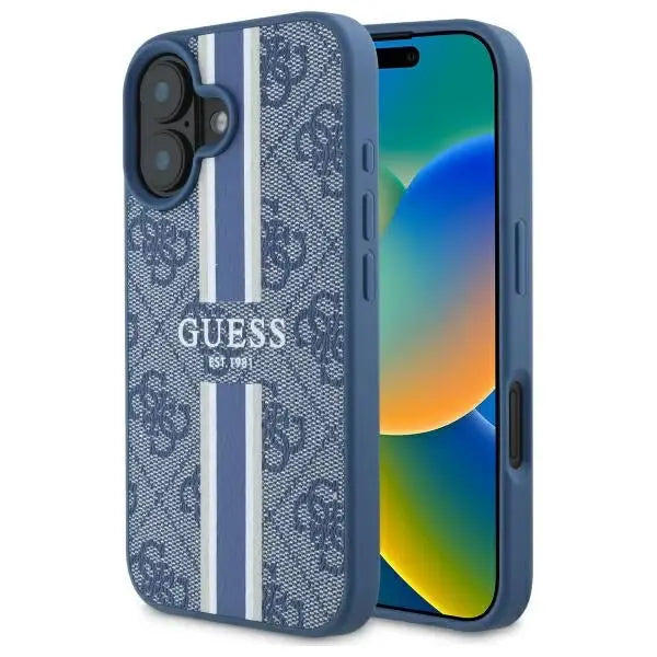 Guess 4G Printed Stripes MagSafe case for iPhone 16 - blue - Cell phone cases and covers<<<HurtelXML