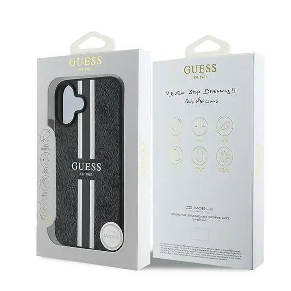 Guess 4G Printed Stripes MagSafe case for iPhone 16 Plus - black - Cell phone cases and covers<<<HurtelXML
