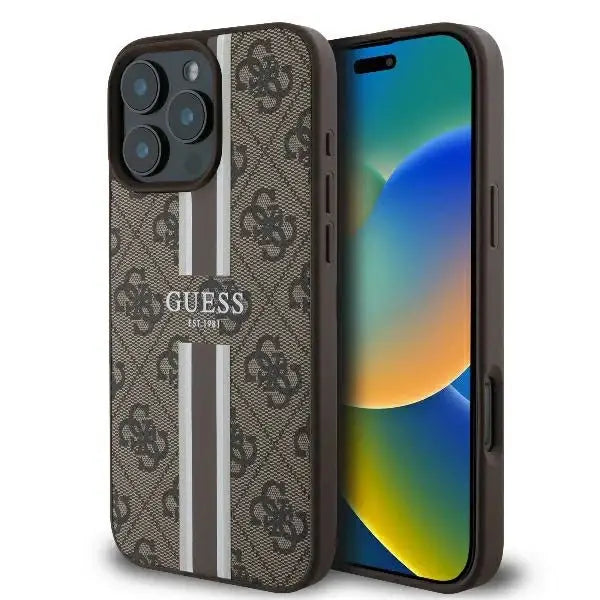 Guess 4G Printed Stripes MagSafe iPhone 16 Pro Case - Brown - Cell phone cases and covers<<<HurtelXML