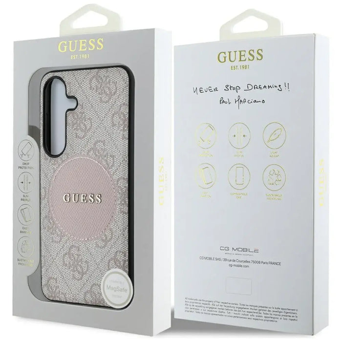 Guess 4G Round Patch Classic Logo MagSafe Case for Samsung Galaxy S25 Pink - Cell phone cases and covers<<<HurtelXML