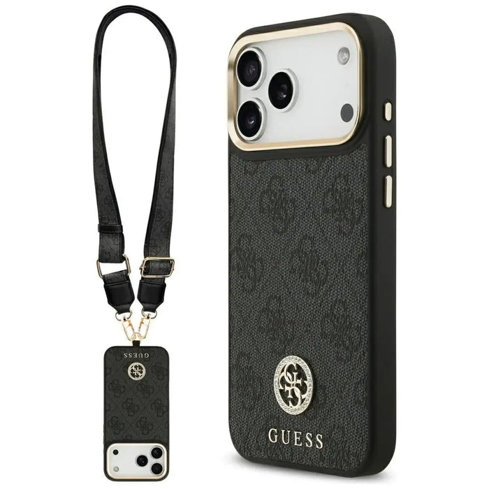 Guess 4G Srtass Logo & Big Strap Metal Buttons MagSafe Case for iPhone 17 Pro Max - Black - Cell phone cases