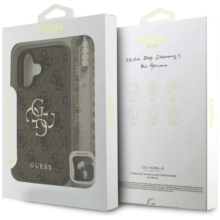 Guess 4G Strap 4G Classic Logo Case for iPhone 16 - Brown - Cell phone cases and covers<<<HurtelXML
