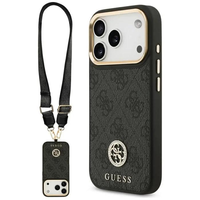 Guess 4G Strass Logo & Big Strap Metal Buttons MagSafe Case for iPhone 17 Pro - Black - Cell phone cases