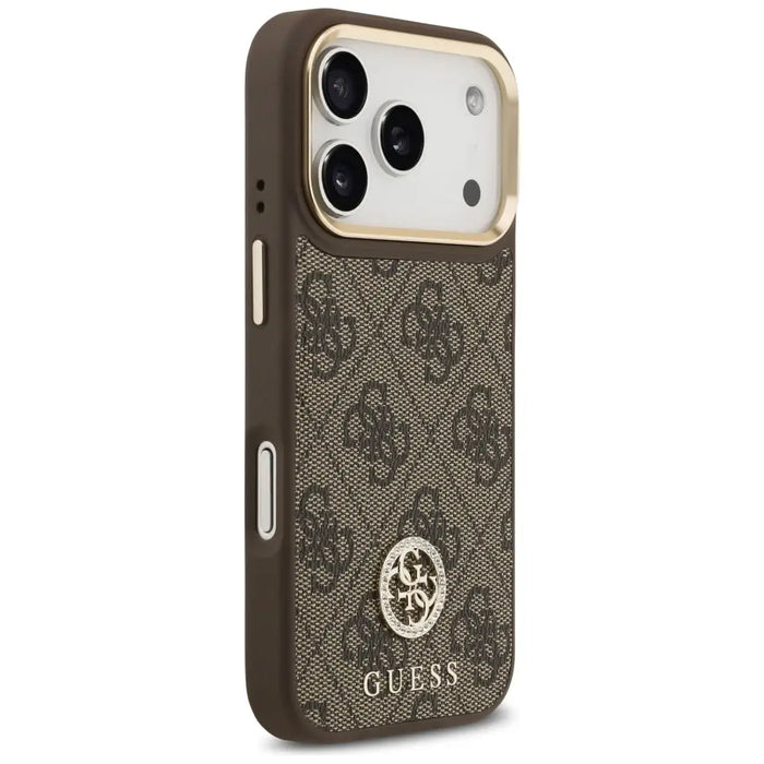 Guess 4G Strass Logo & Big Strap Metal Buttons MagSafe Case for iPhone 17 Pro - Brown - Cell phone cases