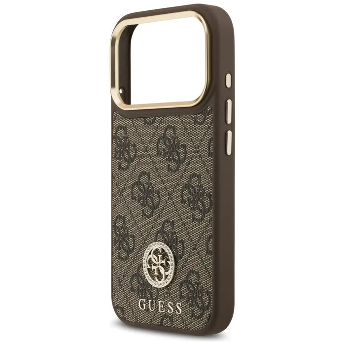 Guess 4G Strass Logo & Big Strap Metal Buttons MagSafe Case for iPhone 17 Pro - Brown - Cell phone cases