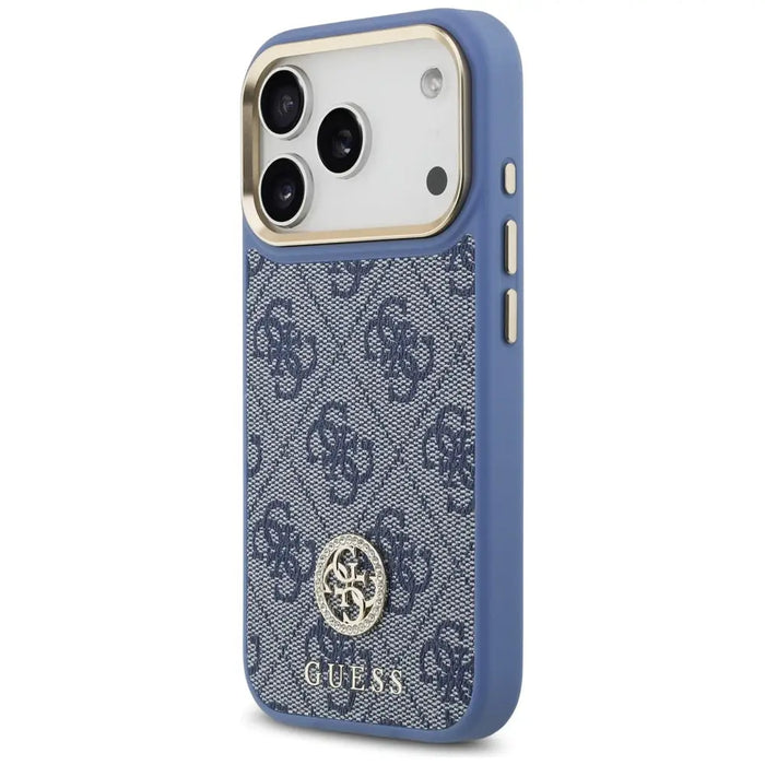Guess 4G Strass Logo & Big Strap Metal Buttons MagSafe Case for iPhone 17 Pro - Blue - Cell phone cases