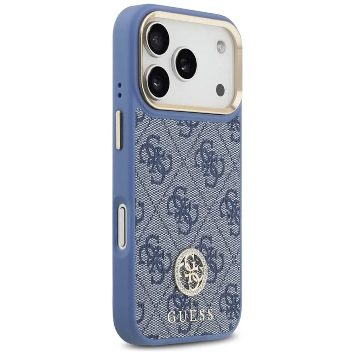 Guess 4G Strass Logo & Big Strap Metal Buttons MagSafe Case for iPhone 17 Pro - Blue - Cell phone cases