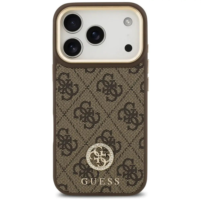 Guess 4G Strass Logo & Big Strap Metal Buttons MagSafe Case for iPhone 17 Pro - Brown - Cell phone cases