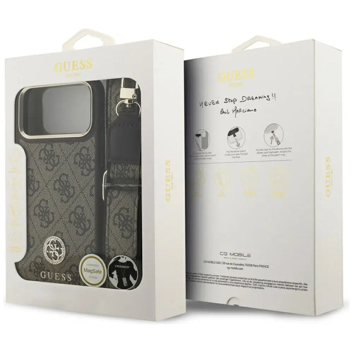 Guess 4G Strass Logo & Big Strap Metal Buttons MagSafe Case for iPhone 17 Pro Max - Brown - Cell phone cases