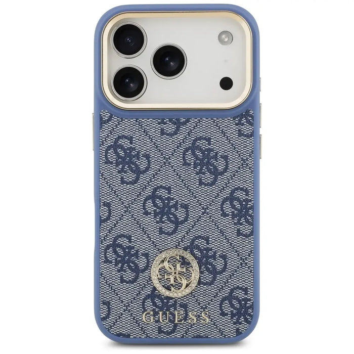 Guess 4G Strass Logo & Big Strap Metal Buttons MagSafe Case for iPhone 17 Pro - Blue - Cell phone cases