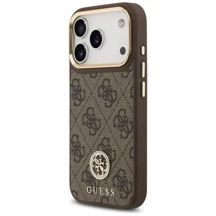 Guess 4G Strass Logo & Big Strap Metal Buttons MagSafe Case for iPhone 17 Pro - Brown - Cell phone cases