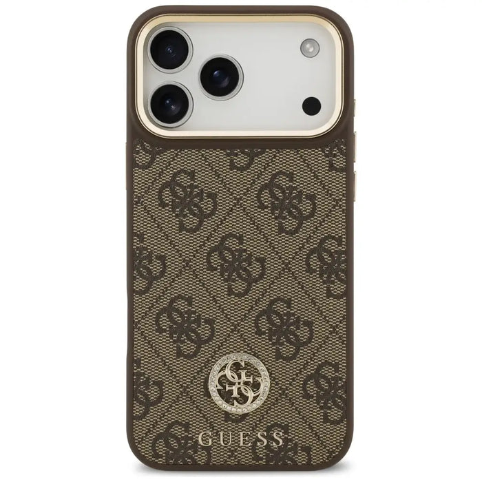 Guess 4G Strass Logo & Big Strap Metal Buttons MagSafe Case for iPhone 17 Pro Max - Brown - Cell phone cases