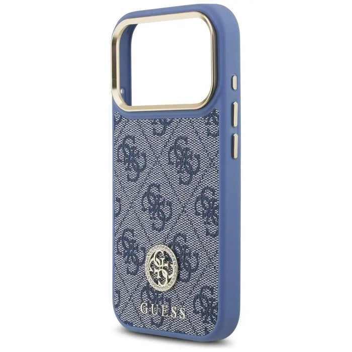 Guess 4G Strass Logo & Big Strap Metal Buttons MagSafe Case for iPhone 17 Pro - Blue - Cell phone cases