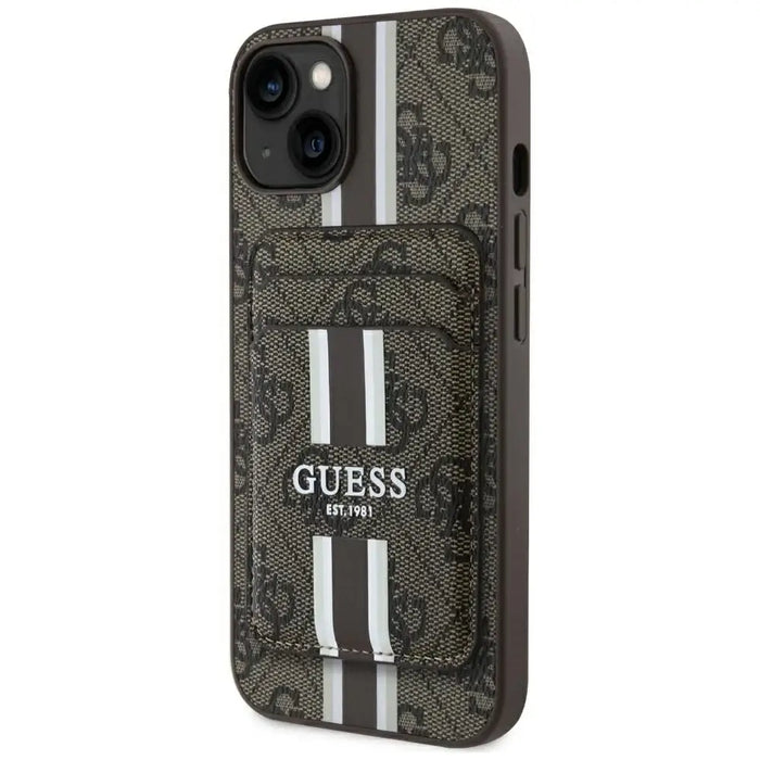 Guess 4G Stripes case with Magsafe wallet for iPhone 15 brown - Cell phone cases and covers<<<HurtelXML