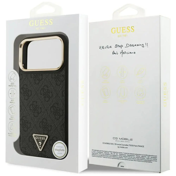 Guess 4G Triangle Logo MagSafe Case for iPhone 17 Pro Max - Black and Gold - Cell phone cases and covers<<<HurtelXML