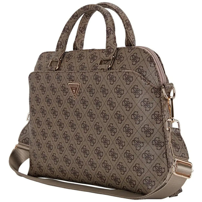 Guess 4G Zipper Pocket Triangle Logo 15’’ Laptop Bag - Brown - Laptop bags<<<HurtelXML