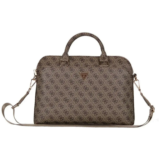 Guess 4G Zipper Pocket Triangle Logo 15’’ Laptop Bag - Brown - Laptop bags<<<HurtelXML