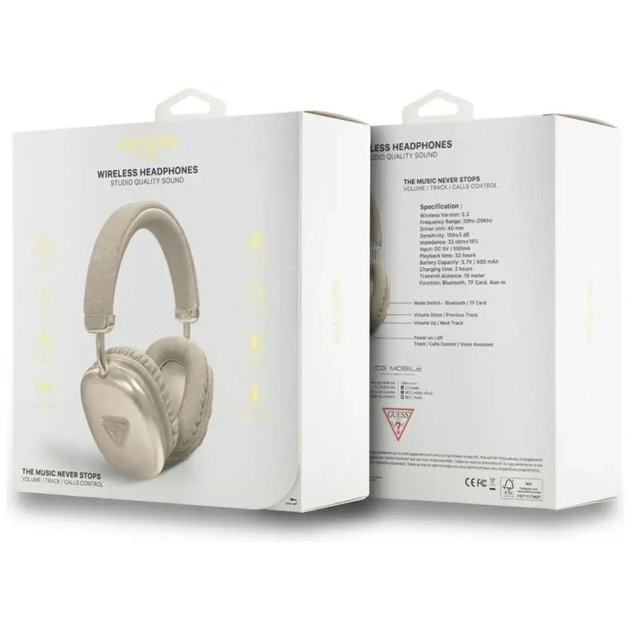 Guess Bluetooth 5.3 Metallic Triangle Logo Gold Over-Ear Headphones - Headphones and speakers<<<HurtelXML
