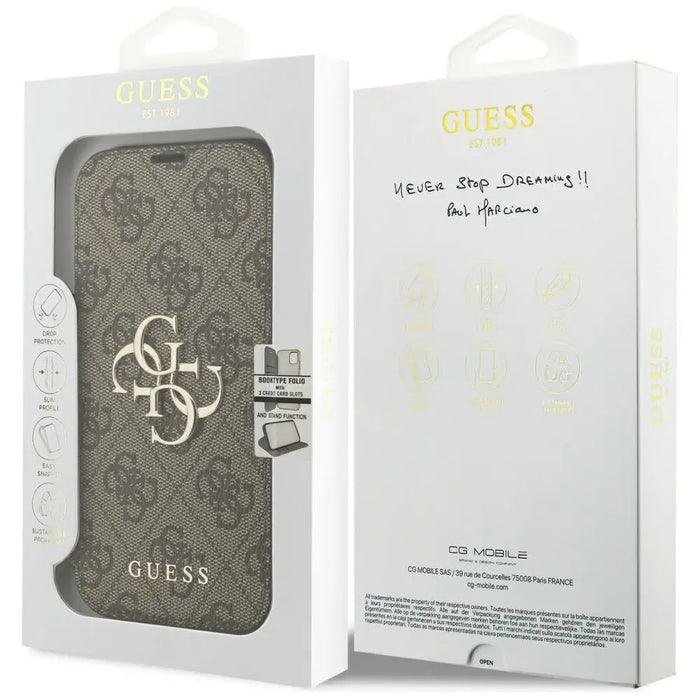 Guess Book 4G Metal Logo Case for iPhone 17 Pro - Brown - Cell phone cases and covers<<<HurtelXML