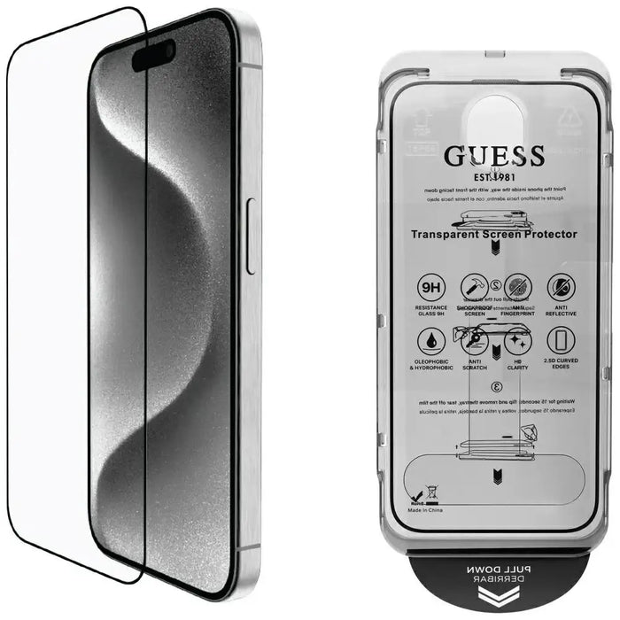 Guess BP Rhinestone 2in1 Screen Protector and Camera Lens Set for iPhone 16 Pro Max - Silver - Cell phone tempered