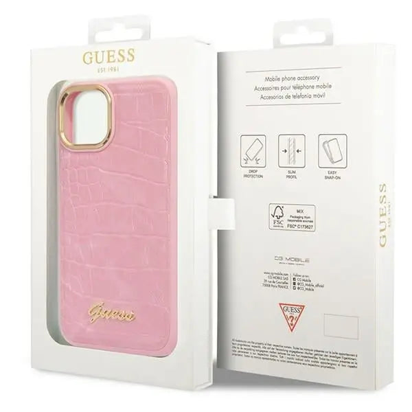 Guess Croco Collection case for iPhone 14 Plus - pink - Cell phone cases and covers<<<HurtelXML