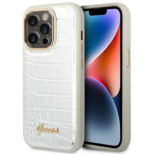 Guess Croco Collection case for iPhone 14 Pro 6.1’’ - silver - Cell phone cases and covers<<<HurtelXML