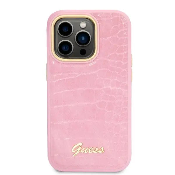 Guess Croco Collection case for iPhone 14 Pro - pink - Cell phone cases and covers<<<HurtelXML