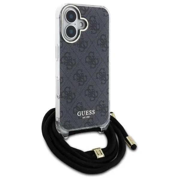 Guess Crossbody Cord 4G Print Case for iPhone 16 - Black - Cell phone cases and covers<<<HurtelXML