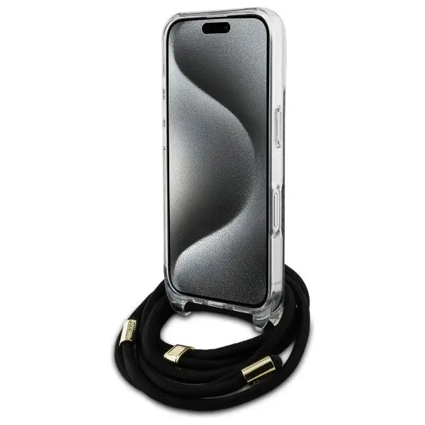 Guess Crossbody Cord 4G Print Case for iPhone 16 - Black - Cell phone cases and covers<<<HurtelXML