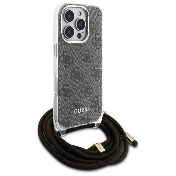 Guess Crossbody Cord 4G Print Case for iPhone 16 Pro Max - Brown - Cell phone cases and covers<<<HurtelXML
