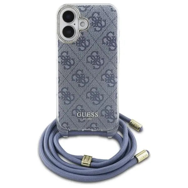Guess Crossbody Cord 4G Print Case with Lanyard for iPhone 16 - Blue - Cell phone cases and covers<<<HurtelXML