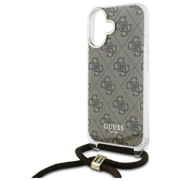 Guess Crossbody Cord 4G Print Case with Lanyard for iPhone 16 - Brown - Cell phone cases and covers<<<HurtelXML