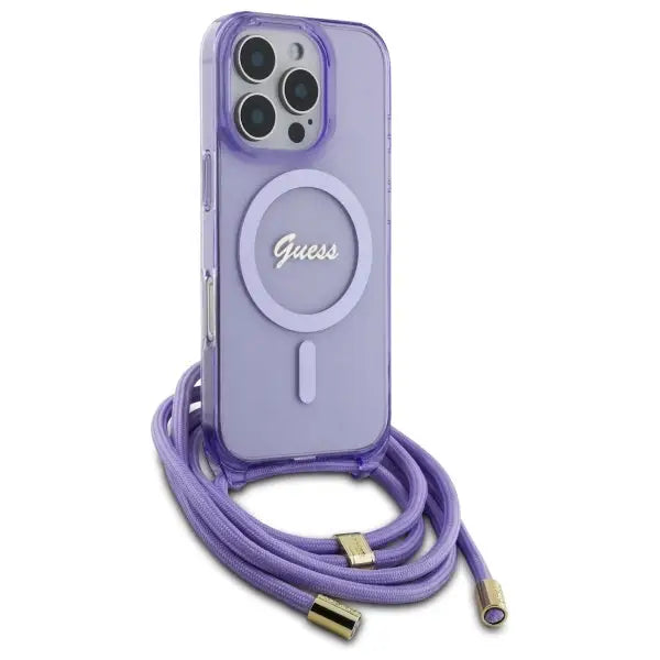 Guess Crossbody Cord Script MagSafe Case for iPhone 16 Pro Max - Purple - Cell phone cases and covers<<<HurtelXML